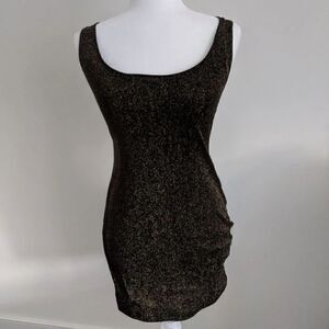 Short Black Gold Mini Dress Open Back XS